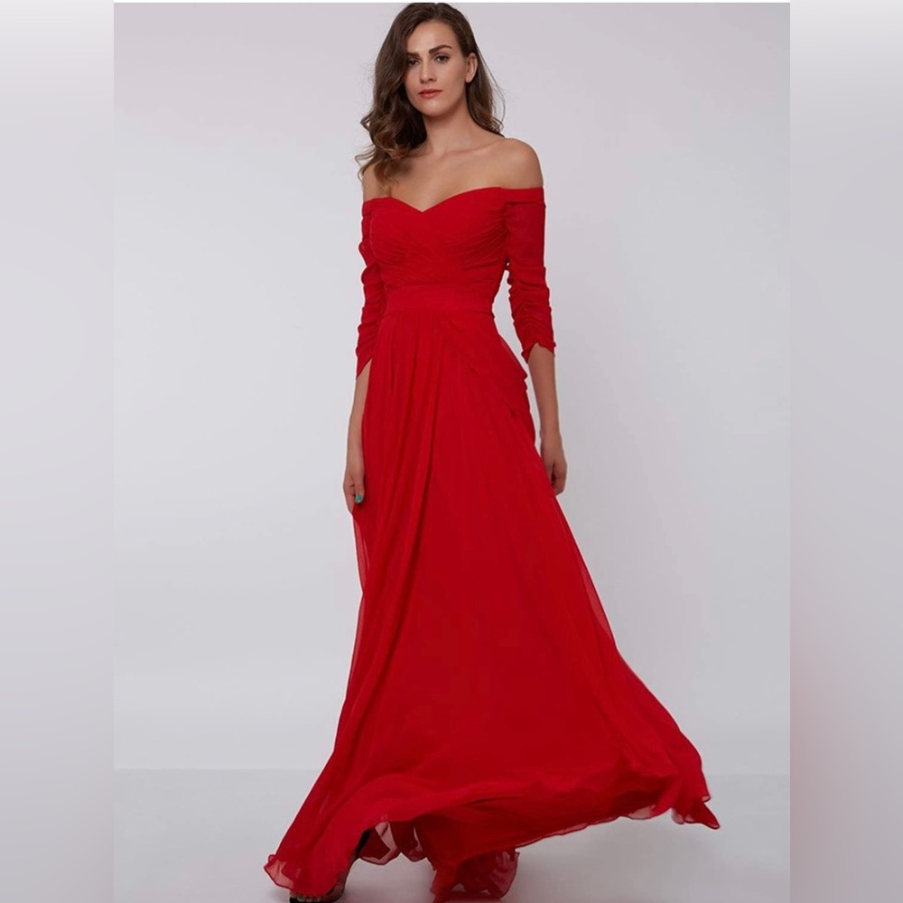 Elegant Red Off-Shoulder Maxi Dress